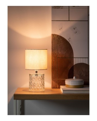 Lampe en verre et abat-jour en coton écru