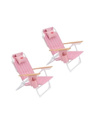 Lot de 2 Chaises de Plage Pliables Rose