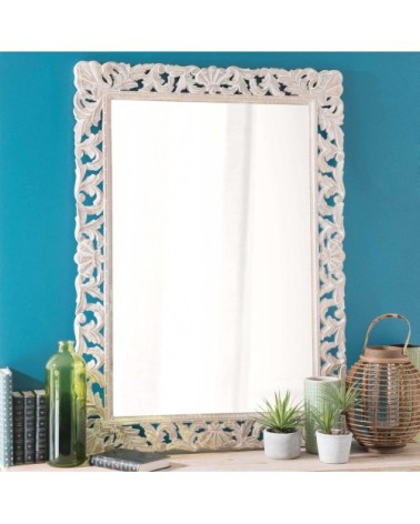 Miroir rectangulaire en manguier blanchi 79x110