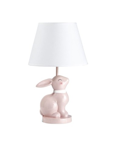 Lampe lapin en céramique rose abat-jour blanc