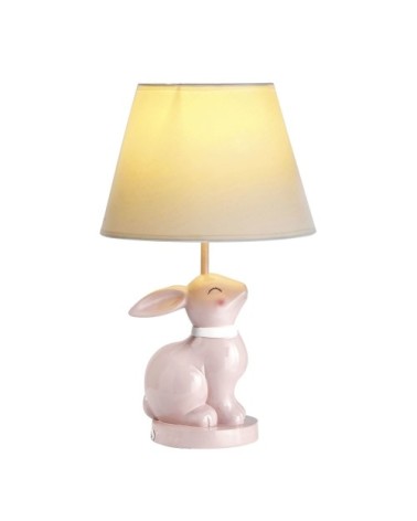 Lampe lapin en céramique rose abat-jour blanc