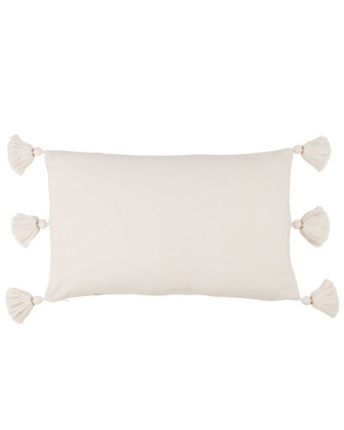 Housse de coussin en coton à rayures et pompons écrus, beiges et dorés 30x50