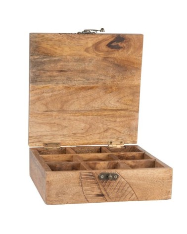 Boîte à thé en bois de manguier imprimé feuille