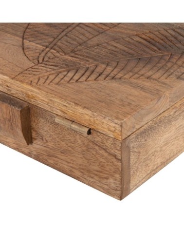 Boîte à thé en bois de manguier imprimé feuille