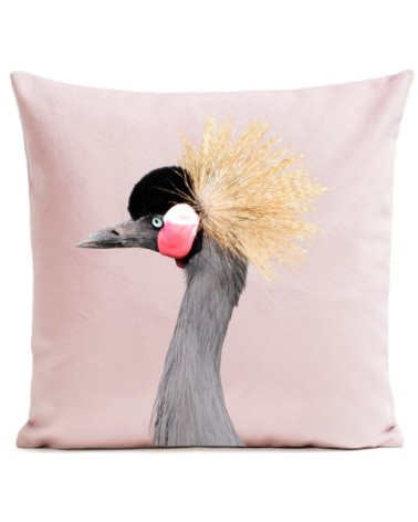 Coussin Oiseau Grue Couronnée Velours 40x40cm