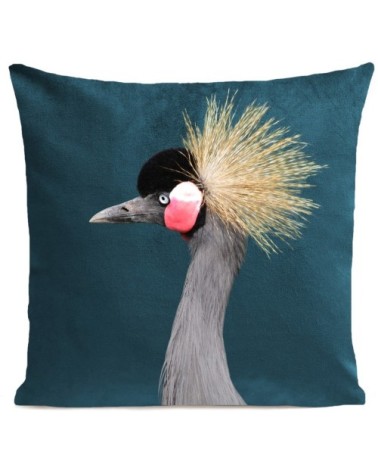 Coussin velours carré imprimé animaux bleu canard 60x60