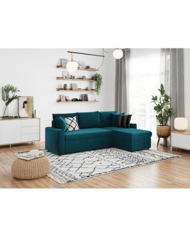 Canapé d'angle réversible et convertible avec coffre en velours - bleu