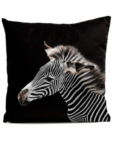 Coussin velours carré imprimé animaux noir 40x40