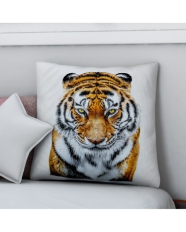 Coussin velours carré imprimé animaux blanc 40x40