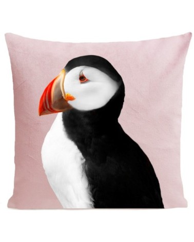 Coussin velours carré imprimé animaux rose pastel 40x40