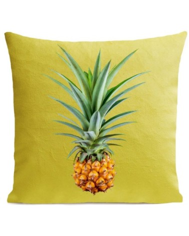 Coussin velours carré imprimé fruits jaune vif 40x40