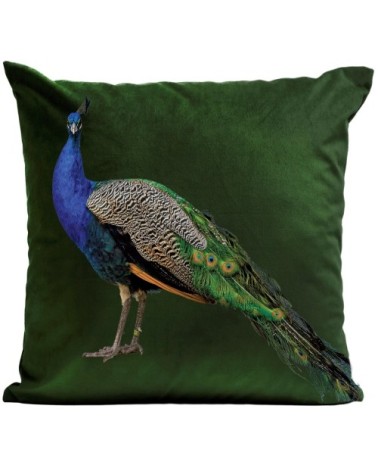 Coussin velours carré imprimé animaux vert bouteille 60x60