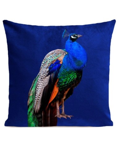 Coussin velours carré imprimé animaux bleu klein 40x40