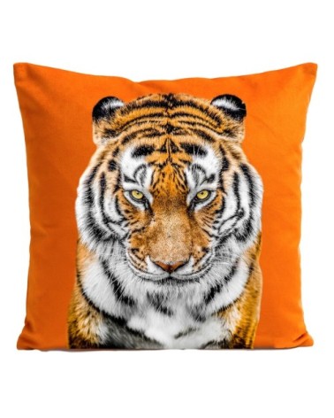 Coussin velours carré imprimé animaux orange vif 40x40