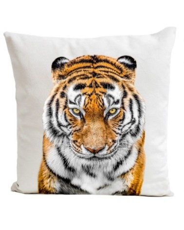 Coussin velours carré imprimé animaux blanc 60x60