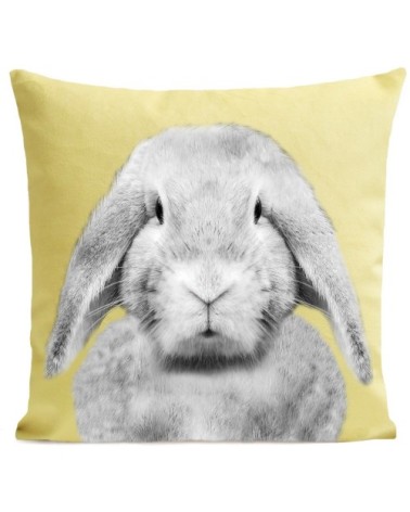 Coussin velours carré imprimé animaux jaune pastel 40x40