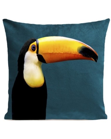 Coussin velours carré imprimé animaux  bleu canard 60x60
