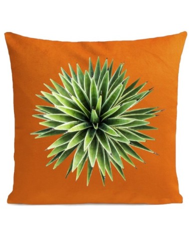 Coussin velours carré imprimé floraux orange vif 40x40