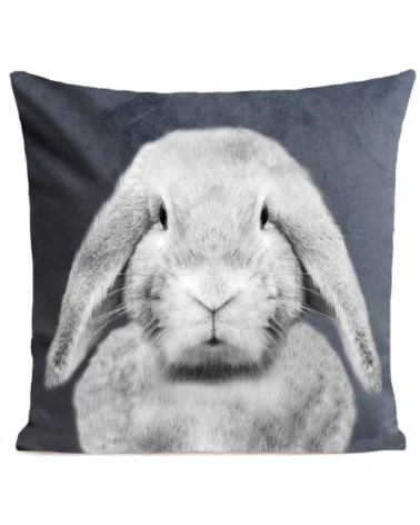 Coussin velours carré imprimé animaux gris moyen 40x40