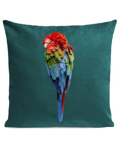 Coussin velours carré imprimé animaux vert paon 40x40