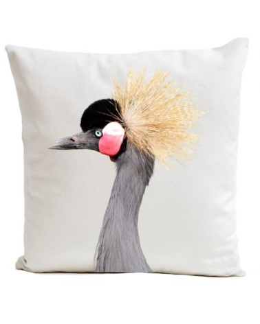 Coussin Oiseau Grue Couronnée Velours 40x40cm