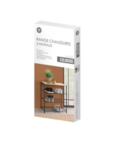 Étagère à chaussures en bois et métal noir 63x30x63cm