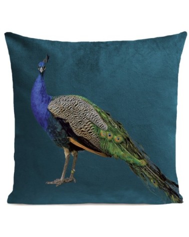 Coussin velours carré imprimé animaux bleu canard 60x60