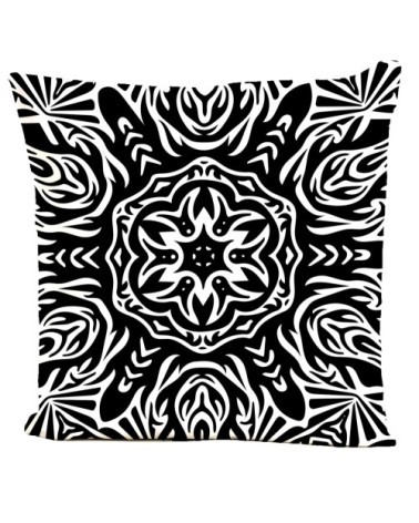 Coussin velours carré imprimé motifs noir et blanc 40x40