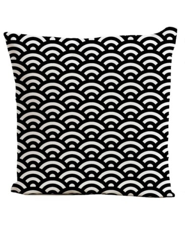 Coussin velours carré imprimé motifs noir et blanc 40x40