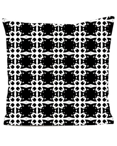 Coussin velours carré imprimé motifs noir et blanc 60x60