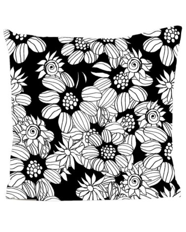 Coussin velours carré imprimé motifs noir et blanc 60x60