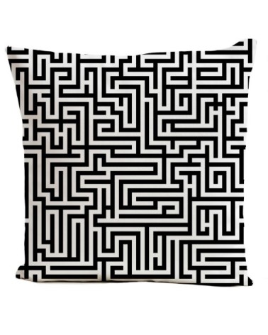 Coussin velours carré imprimé motifs noir et blanc 60x60