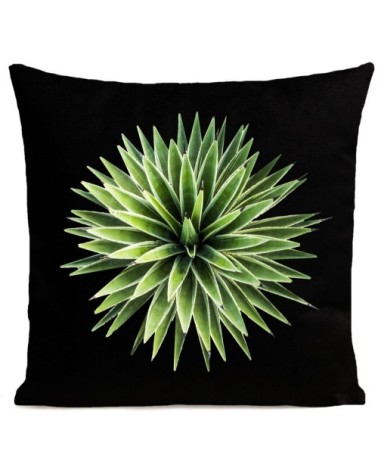 Coussin velours carré imprimé floraux noir 60x60