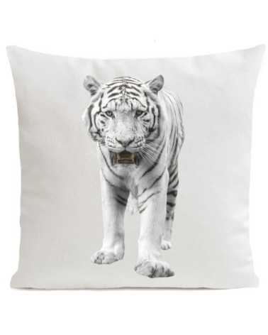Coussin Tigre White Tiger Velours 60x60cm