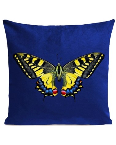 Coussin velours carré imprimé papillons bleu klein 60x60
