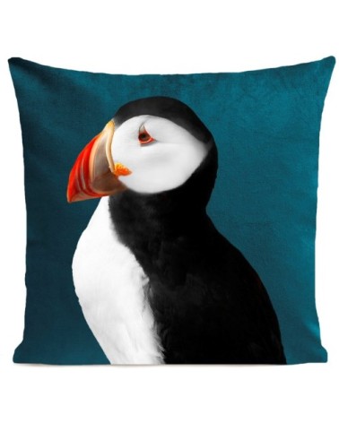 Coussin velours carré imprimé animaux bleu canard 40x40
