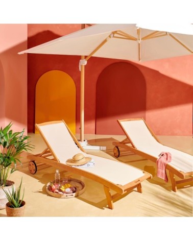 Parasol déporté carré 3x3m effet bois écru