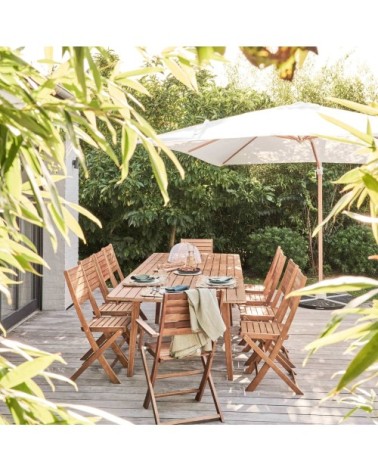 Parasol déporté carré 3x3m effet bois écru