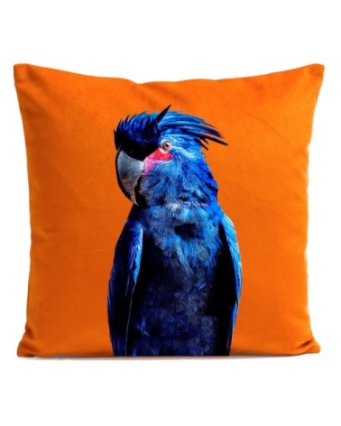Coussin velours carré imprimé animaux orange vif 40x40