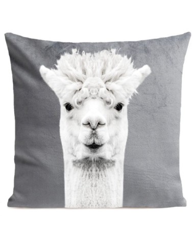 Coussin velours carré imprimé animaux gris clair 40x40