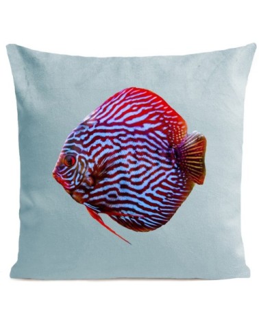Coussin velours carré imprimé poissons bleu miami 60x60
