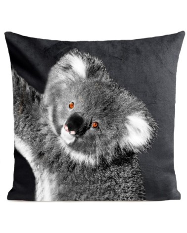Coussin velours carré imprimé animaux gris ardoise 40x40