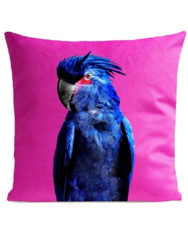 Coussin velours carré imprimé animaux rose indien 40x40