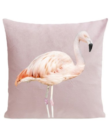 Coussin velours carré imprimé animaux rose pastel 60x60