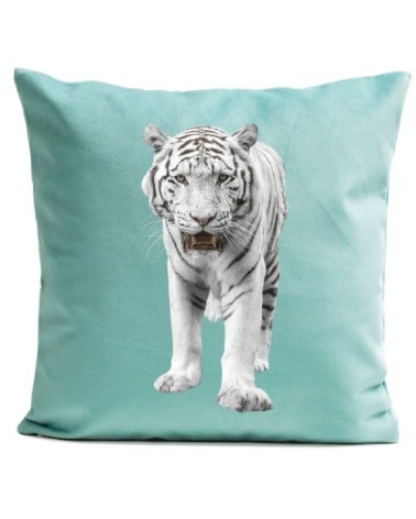 Coussin velours carré imprimé animaux vert d'eau 60x60