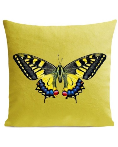 Coussin velours carré imprimé papillons jaune vif 60x60