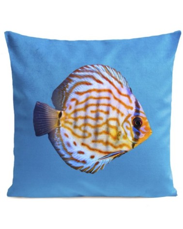 Coussin velours carré imprimé poissons bleu vif 60x60