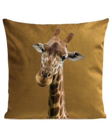 Coussin velours carré imprimé animaux moutarde 40x40