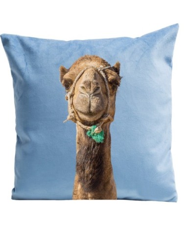 Coussin velours carré imprimé animaux bleu pastel 60x60