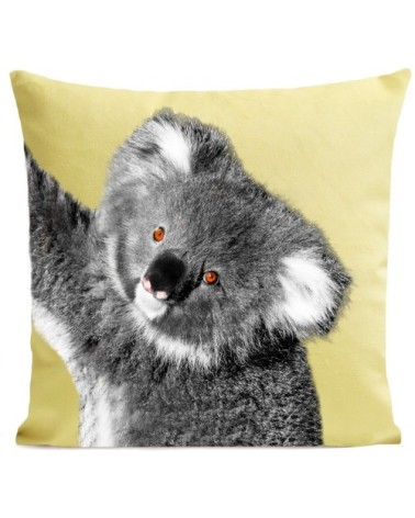 Coussin velours carré imprimé animaux jaune pastel 40x40